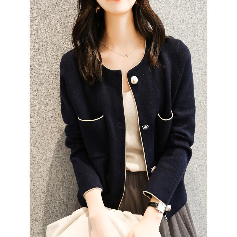 Autumn Red Sleeve Short Small Fragrance Style Fashionable and Versatile Knitted Jacket for Women