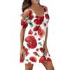 Women's Elegant And Sexy Two-Shoulder Cut-Out Flower Print Short-Sleeved Beach Dress