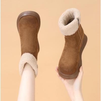 Winter Fashion Style Solid Color Casual Velvet Warm Snow Boots Women's Comfortable One-pedal Round Cotton Shoes