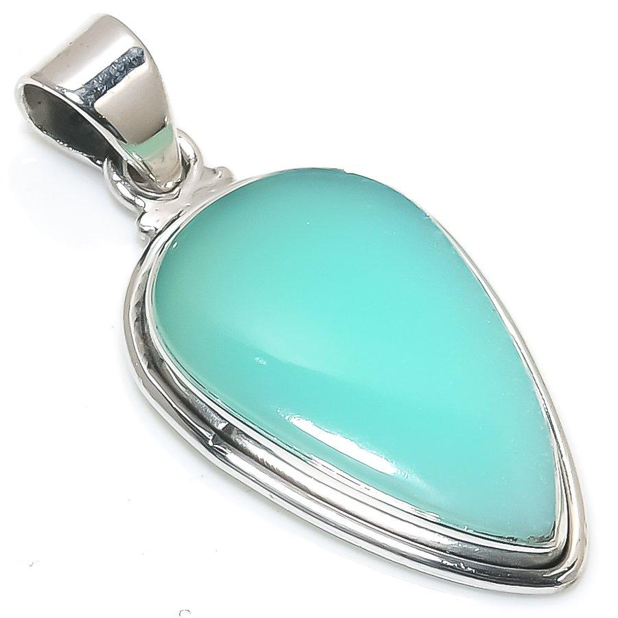 Natural Chrysoprase Gemstone 925 Solid Sterling Silver Gift Pendant 1.50" P4d52