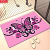 Pink Butterfly Floral Area Rug, Non-Slip Soft Carpet for Living Room Bedroom, Cute Cartoon Decorative Floor Mat for Kids Room