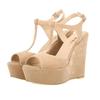 New Women Sandals Summer Platform White Black Buckle Strap Wedges Sandals Peep Toe Thick Heels Casual Ladies Wedding Shoes
