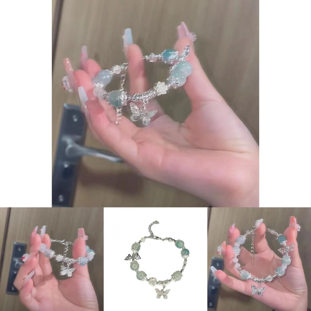 Luxurious Butterfly Charm Bracelet With Gradient Glass Beads For Women