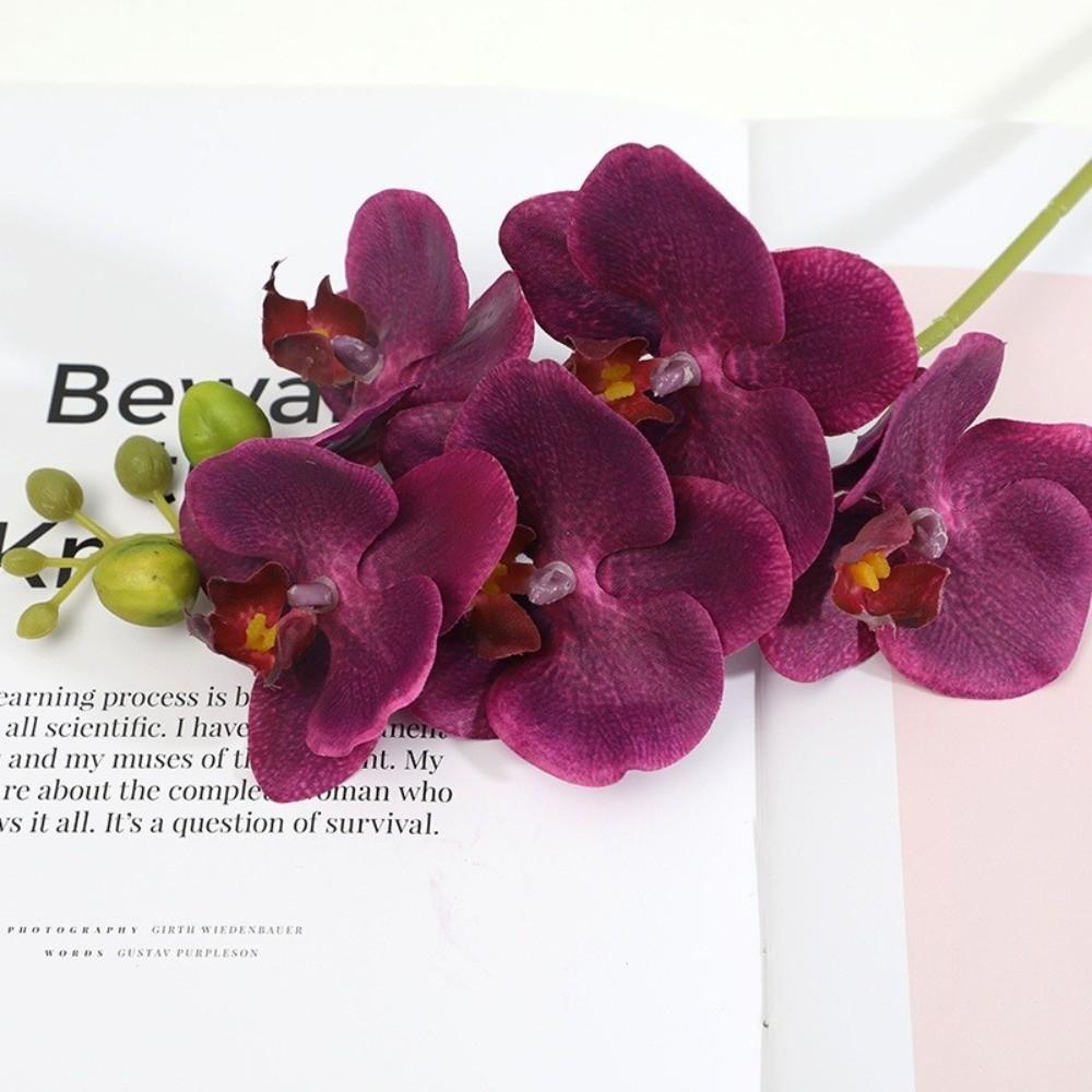 

Silk Flower Simulation Butterfly Orchid 5 Heads Photography Props Artificial Phalaenopsis Bouquet Real Touch Home Decor фіолетовий