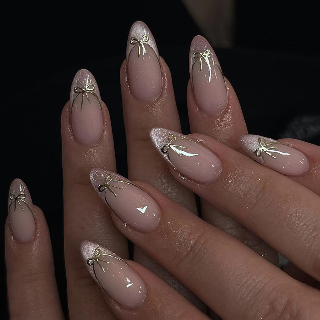 24 BUC Bucăți Unghii False Lipicioase Culoare Nude Roz Ochi de Pisică Formă Migdală Strălucitoare cu Strasuri Scânteietoare pentru Femei Design Simplu Unghii False Detașabile