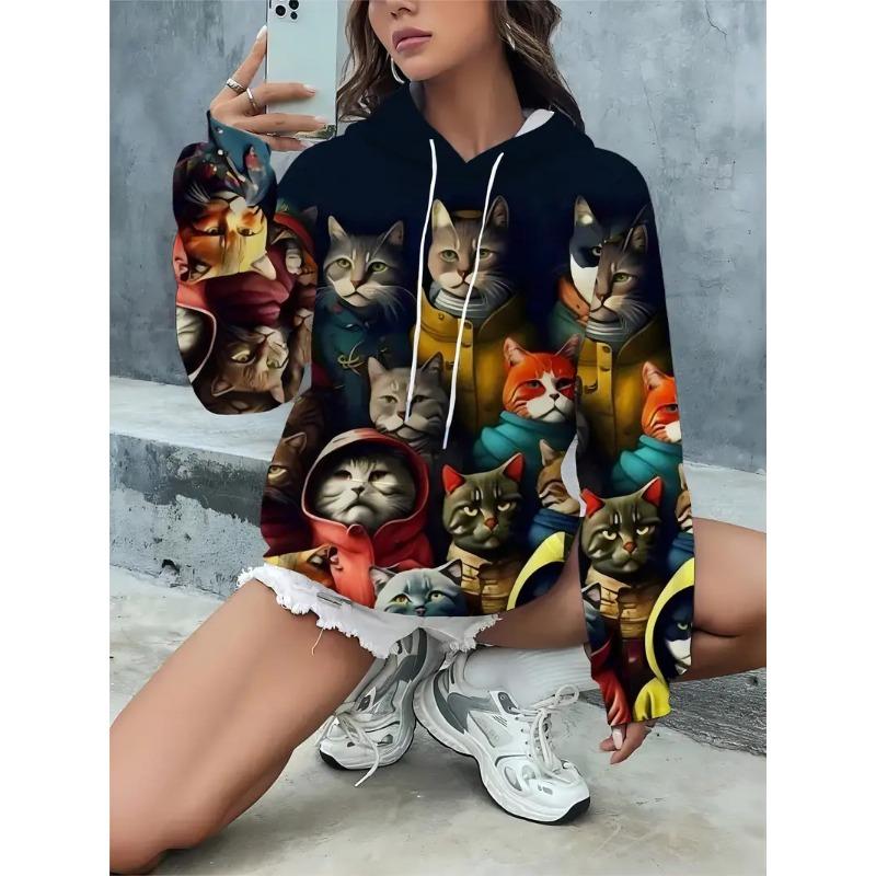 Herfst en Winter Dames 3D Kat Print met Capuchon Trui Hoodies & Sweatshirts (vrouwen)