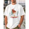 European Sizes Men's White T - Shirt: Campfire and Pine Trees "Simplify" Motif