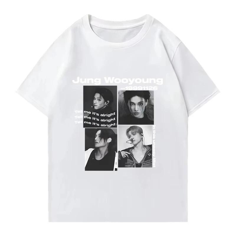2026 Kpop Ateez Wooyoung Graphic Black T-shirt Men Women Fashion Oversized Short Sleeve T Shirts Unisex Summer 100% Cotton Tops
