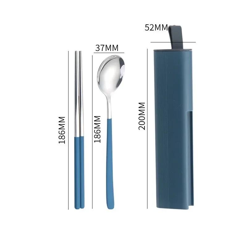 304 Stainless Steel Spoons Forks Chopsticks Cutlery Set with Pull-out Box for Students Workers Portable Lunch Dinnerware As Gift