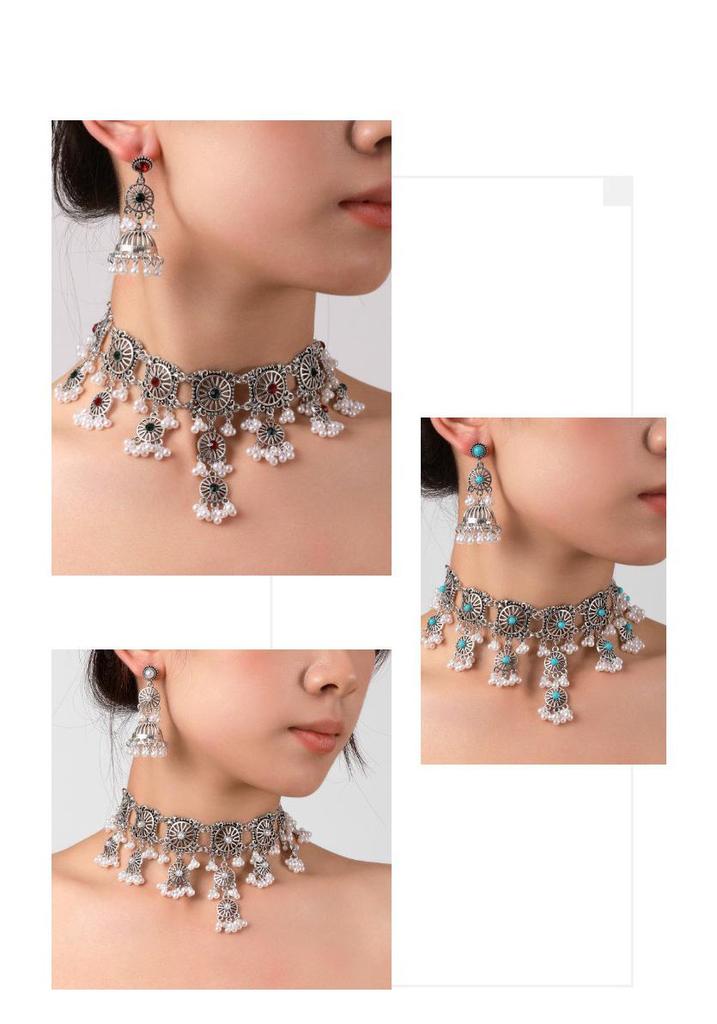 European Retro Tassel Necklace and Earring Set for Women