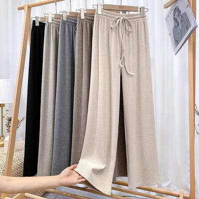 High Waisted Straight Pants for Women Knitted Drawstring Wide Leg Pants Korean Fashion Casual Warm Harajuku Trousers