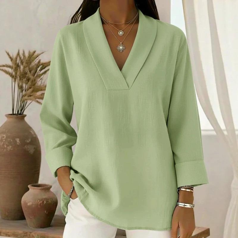 Loose Comfortable V Neck Long Sleeve Casual Pullover T Shirt