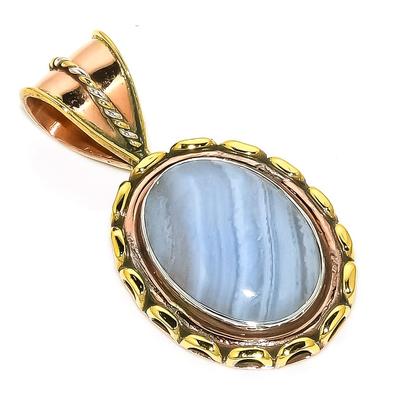 Natürlicher blauer Spitzenachat, zweifarbig, 925er Sterlingsilber, Anhänger, 3,8 cm, f8i25