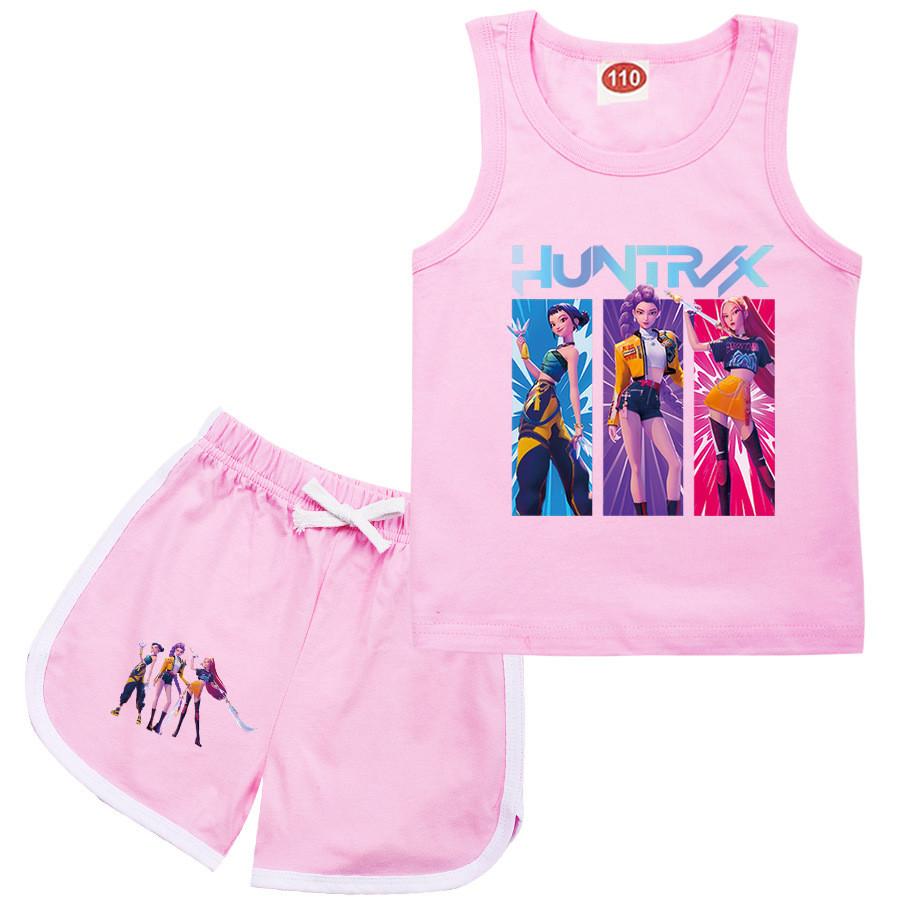 

Kids Girls Anime Cartoon Hunters POP Singer Rumi Zoey Mira Printed Casual Sleeveless T-Shirt Tank Top Shorts Clothes Set 140cm рожевий