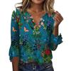Women's Top Loose Casual V-neck Printed Blouses Bell 3/4 Sleeve T-shirt