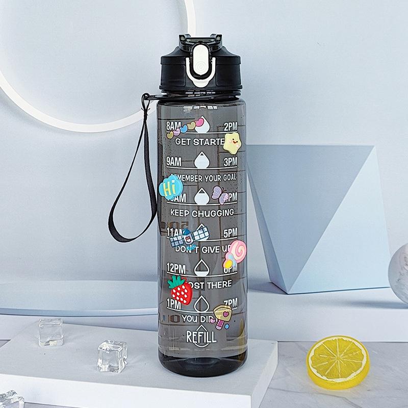 900Ml Sports Bottle With Time Scale Outdoor Gradient Solid Color Sports Bottle Portable Fitness Motivational Straw Mug Bpa Free