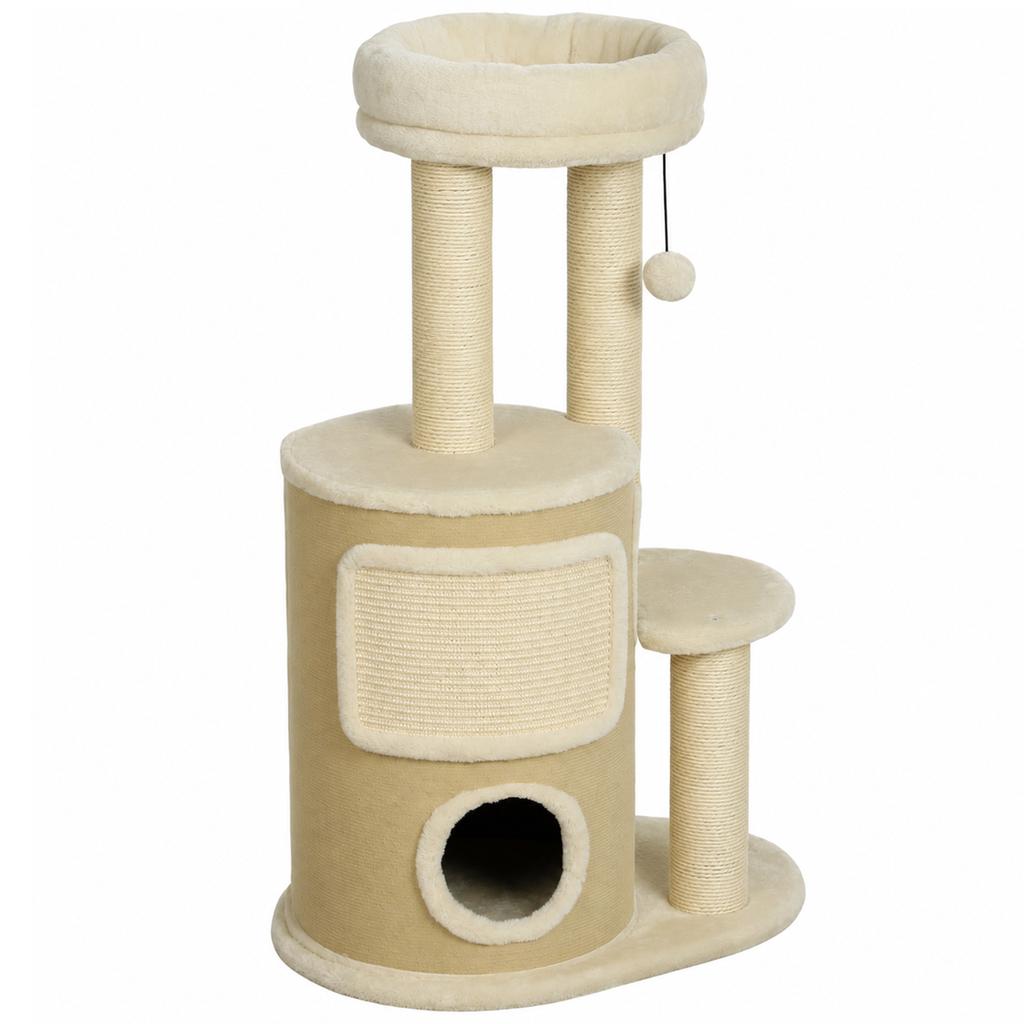 Cat Tree with 2-Story Scratching Barrel Cat Tree with Sisal Scratching Posts, Platform Sisal Board Play Ball, for Cats 5kg