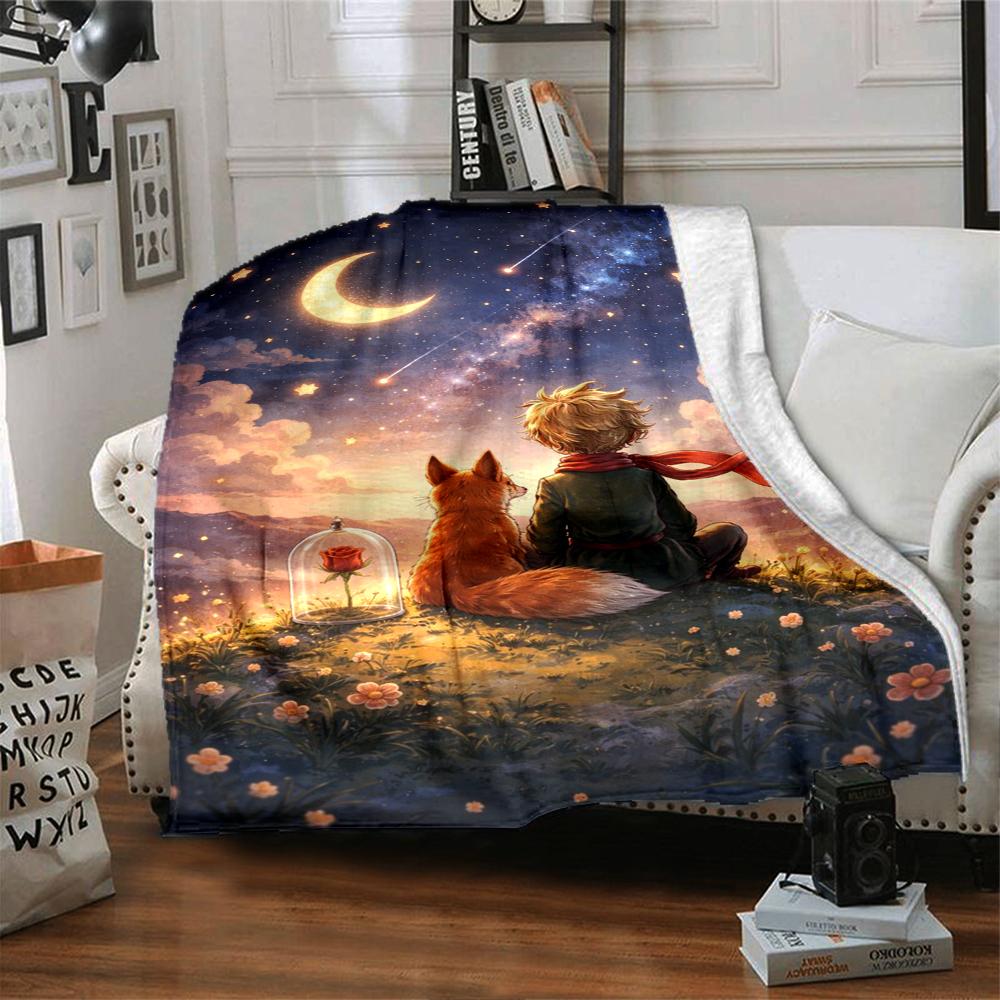 Coperta Stampata Tema Il Piccolo Principe - Perfetta per Divano, Letto, Viaggio e Uso Esterno | Lavabile in Lavatrice, Accogliente e Resistente.