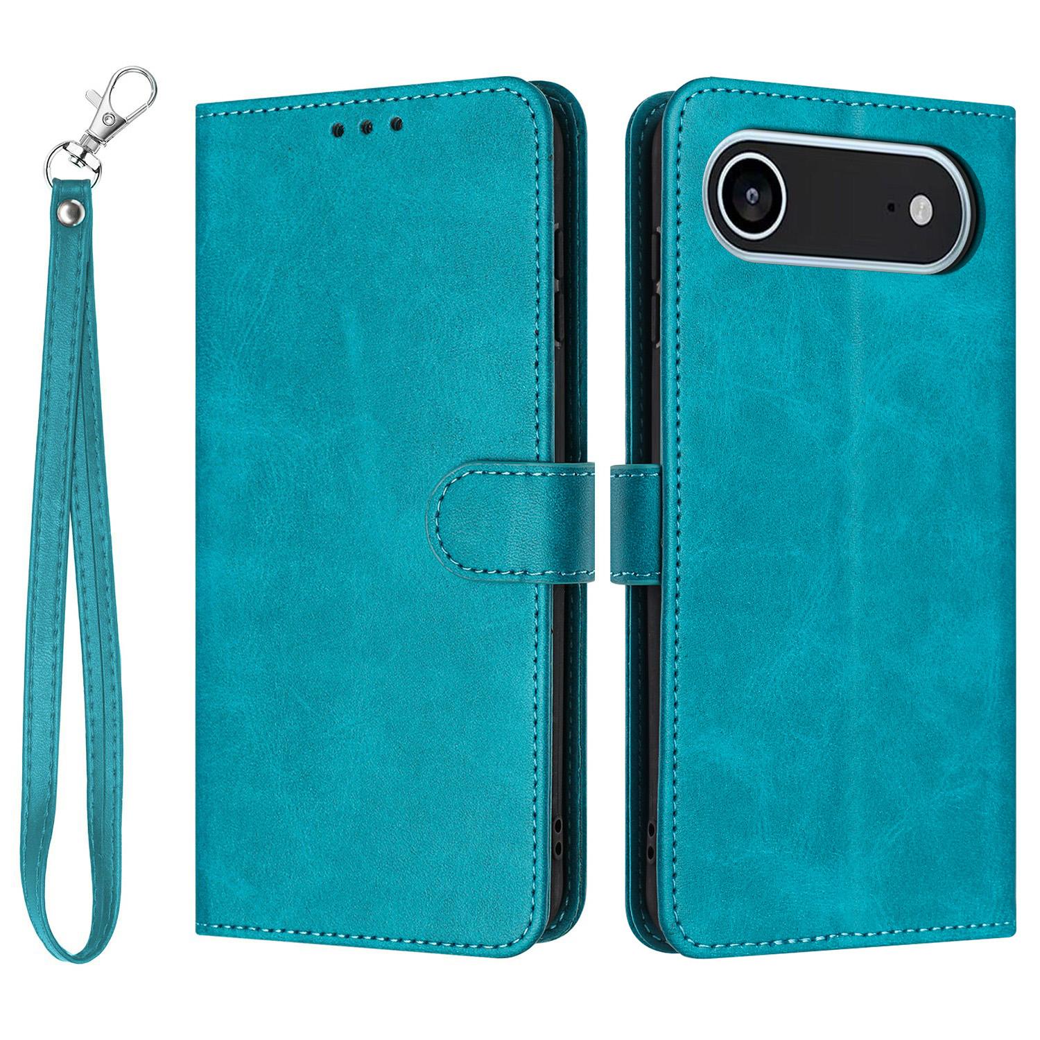 

For iPhone 17 Air Case Flip Stand Calf Texture PU Leather Wallet Phone Cover with Strap Green