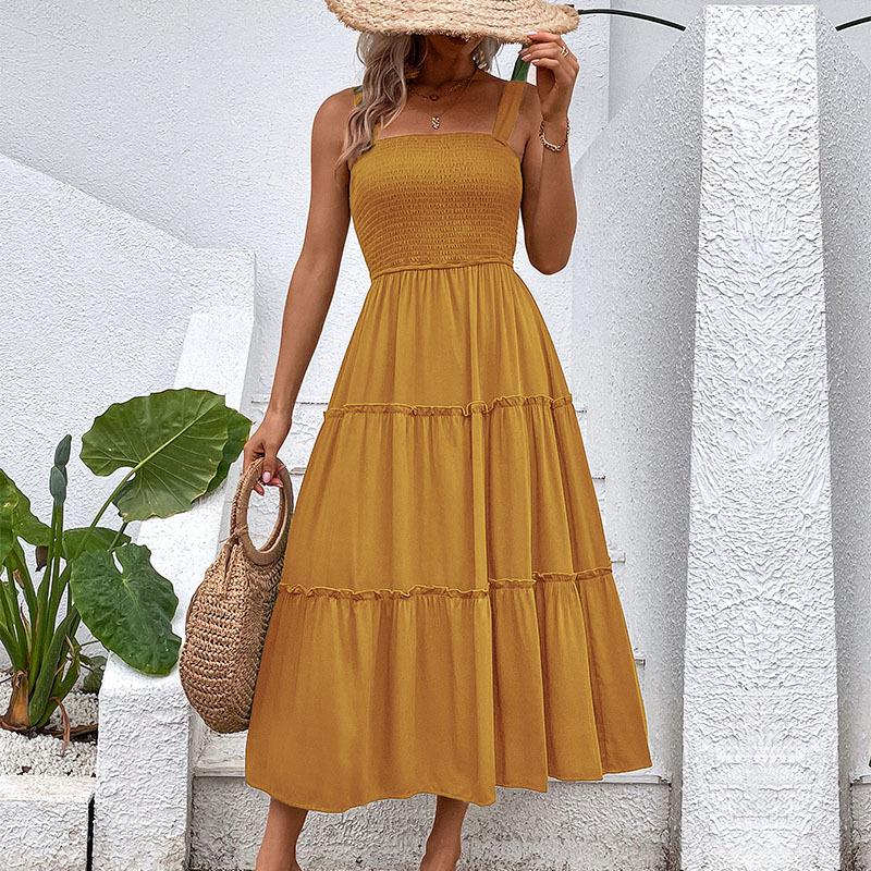 2025 Sommer Mehrfarbig Damen Schulterfreies Elastisches Camisole-Kleid