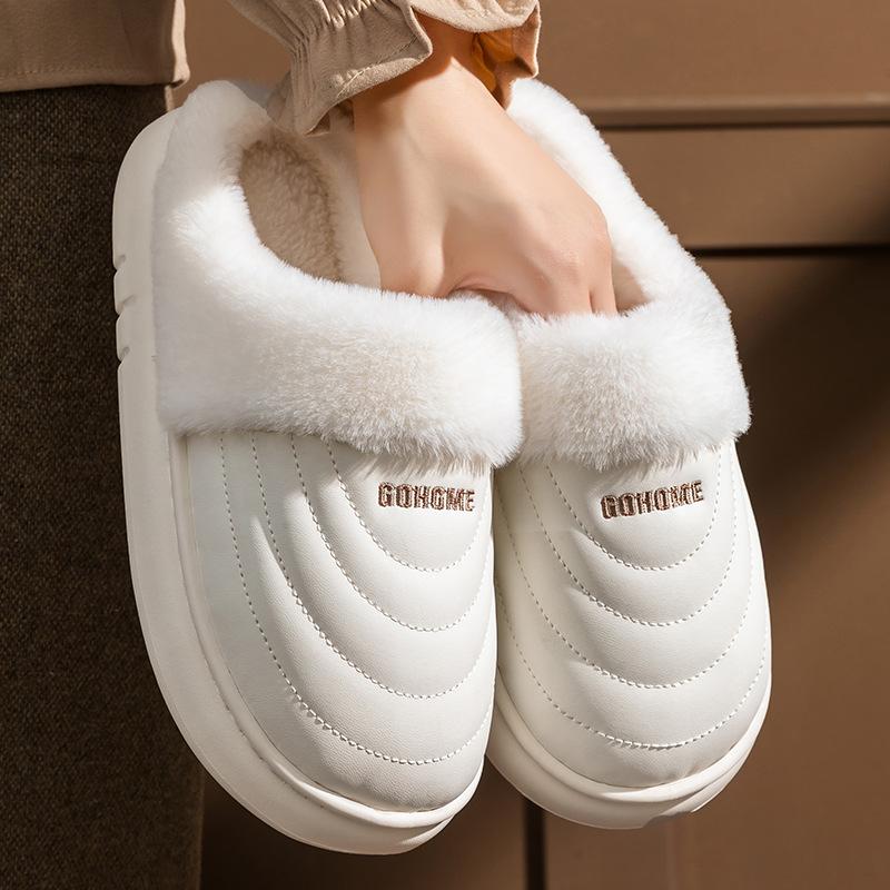 Large Size Waterproof Cotton Slippers Winter Indoor Home Non-slip Piled Thickened Couple Warm Slippers