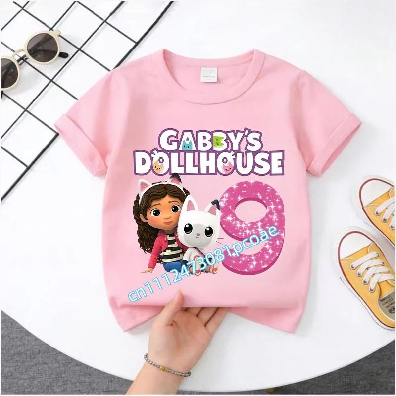 Summer Tshirt Gabby 29 Years Old Childrens Cotton Shortsleeved Sports Shirt for Girls Casual Top with Digital Cartoon Print