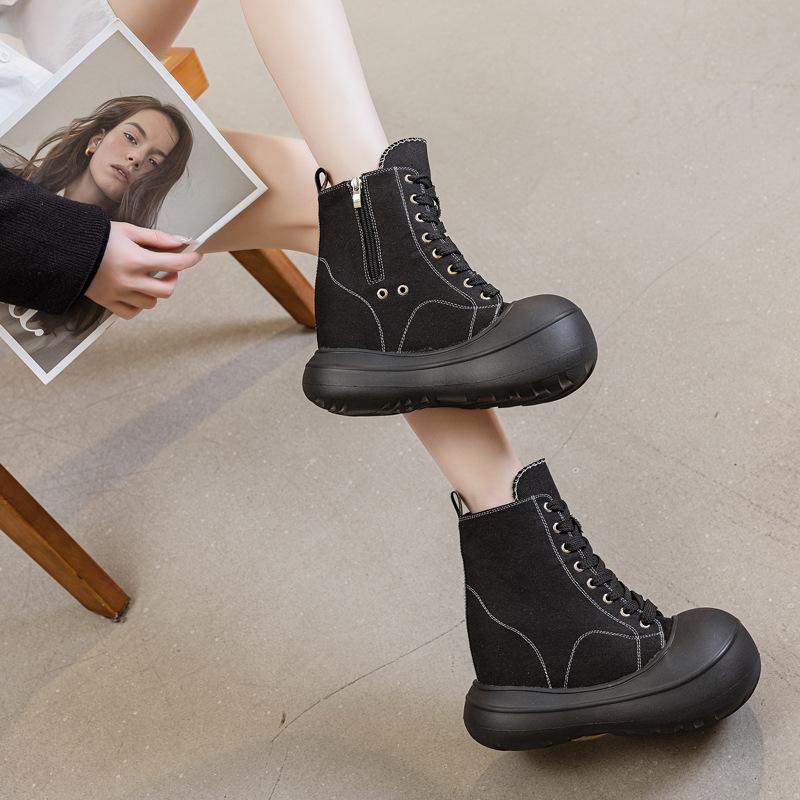 Small Thick-soled High-top Canvas Shoes for Women In the Spring and Autumn of 2025, the Inner Height of the New Models Will Increase by 13 Cm, and T