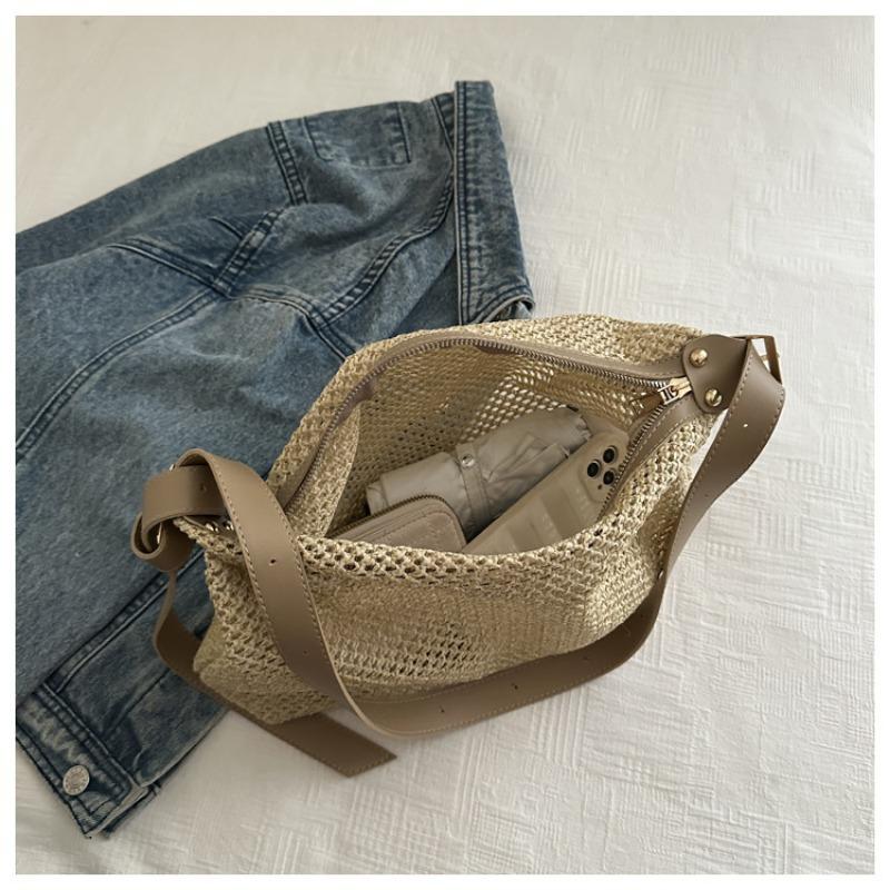 Large Capacity Woven Personalized New Trendy Fashion Retro Straw Woven Shoulder Tote Women's Bag