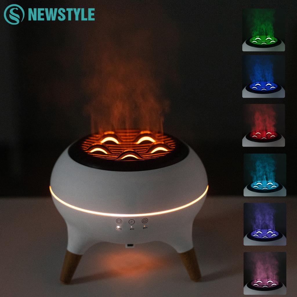 Umidificator cu Flacără cu Lumini de Noapte Colorate Difuzor Ultrasonic de Aromaterapie cu Ulei Esențial 350ml Timer Telecomandă pentru Dormitor Cadouri de Festival