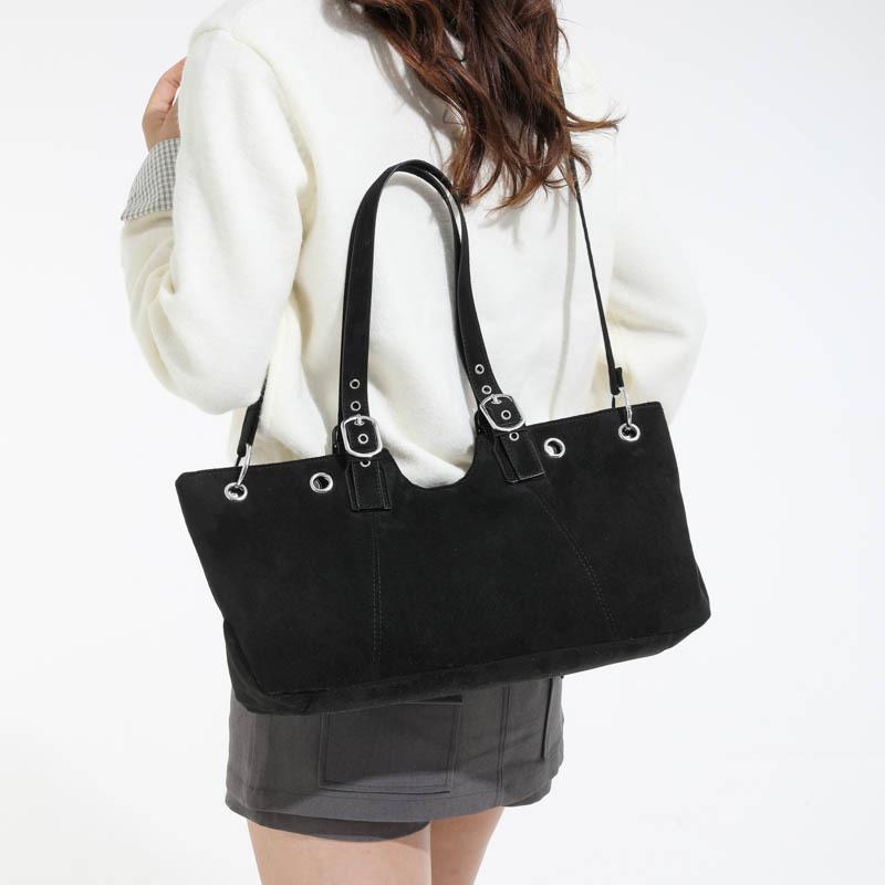 Designer Suede Belt Buckle Crossbody Shoulder Bag,Koreanunderarm Tote Bag,Women Sling Bag,Commuter Solid Color East-West Handbag