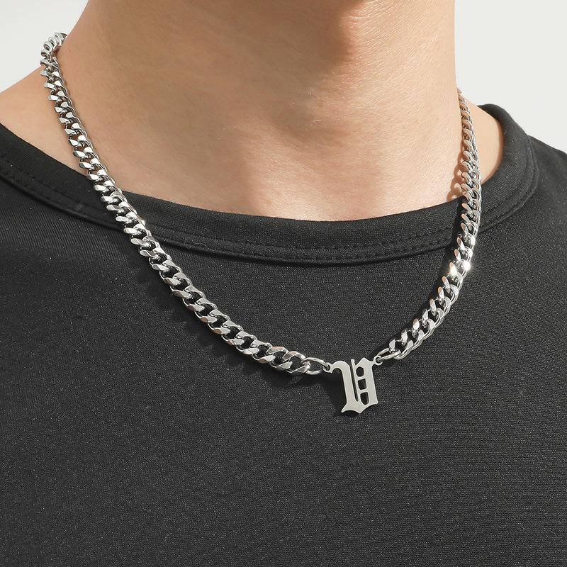 Stainless Steel English Letter Pendant Cuban Necklace - Hip-Hop Trend