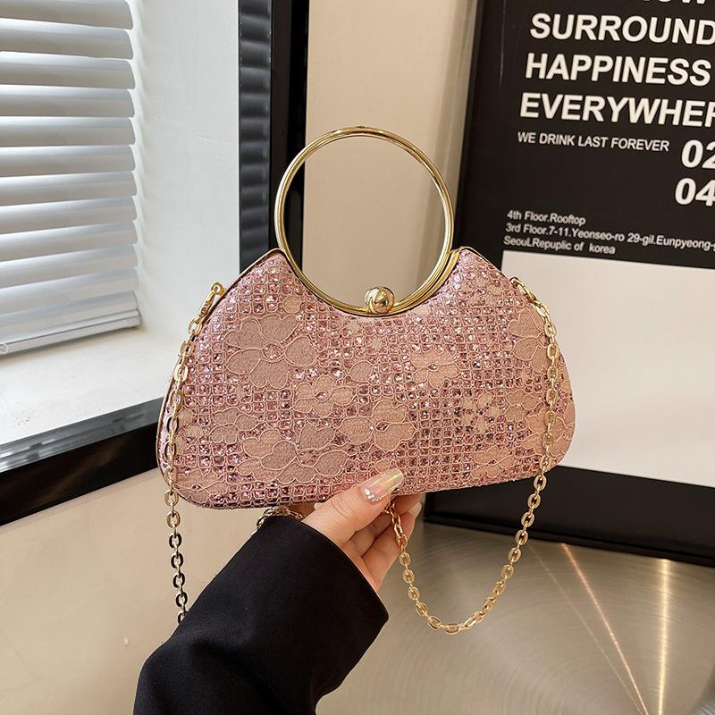 1Pcs Wedding Bridal Beaded Women Evening Bag Dinner Bag Chain Shoulder Handbags Elegant Rhinestones Clutch Egg Shape Evening Bag