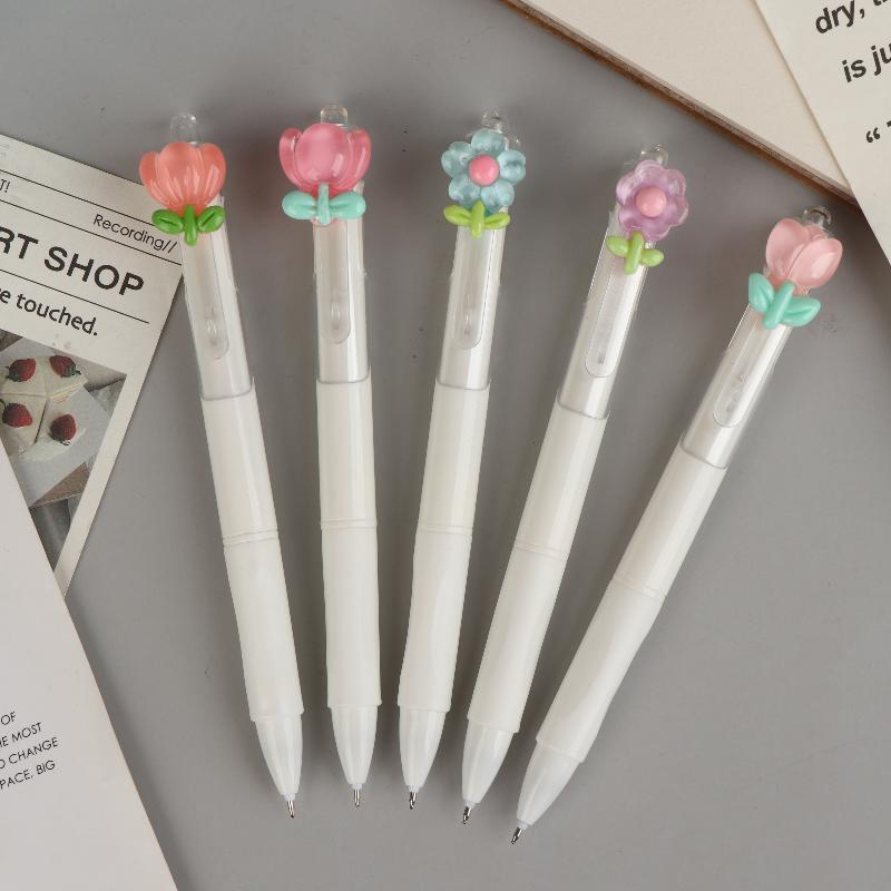 5/10Pcs Cute Sweet Tulip Flower Gel Pens Quick-Dry Ballpoint Pens 0.5Mm Black Ink Pen Office School Stationery Supplies