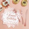 Rose Gold Themed Party Tableware, Paper Plates, Paper Towels, Birthday Products, Disposable Bronzing Paper Towels, Paper Cups.