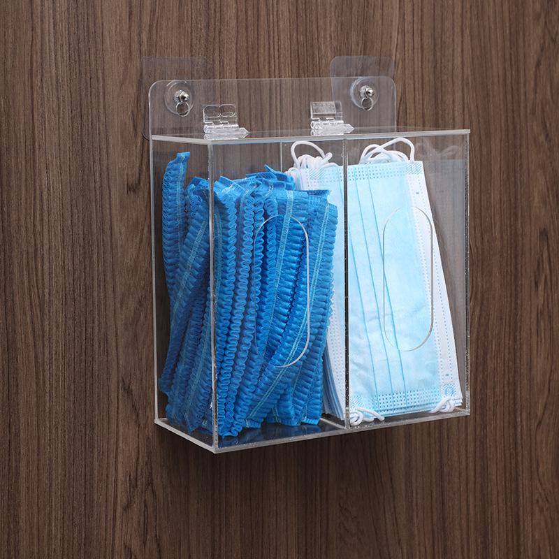 Punch-Free Acrylic Wall-Mounted Organizer Box for Gloves, Shoe Covers, Masks, and Hats.