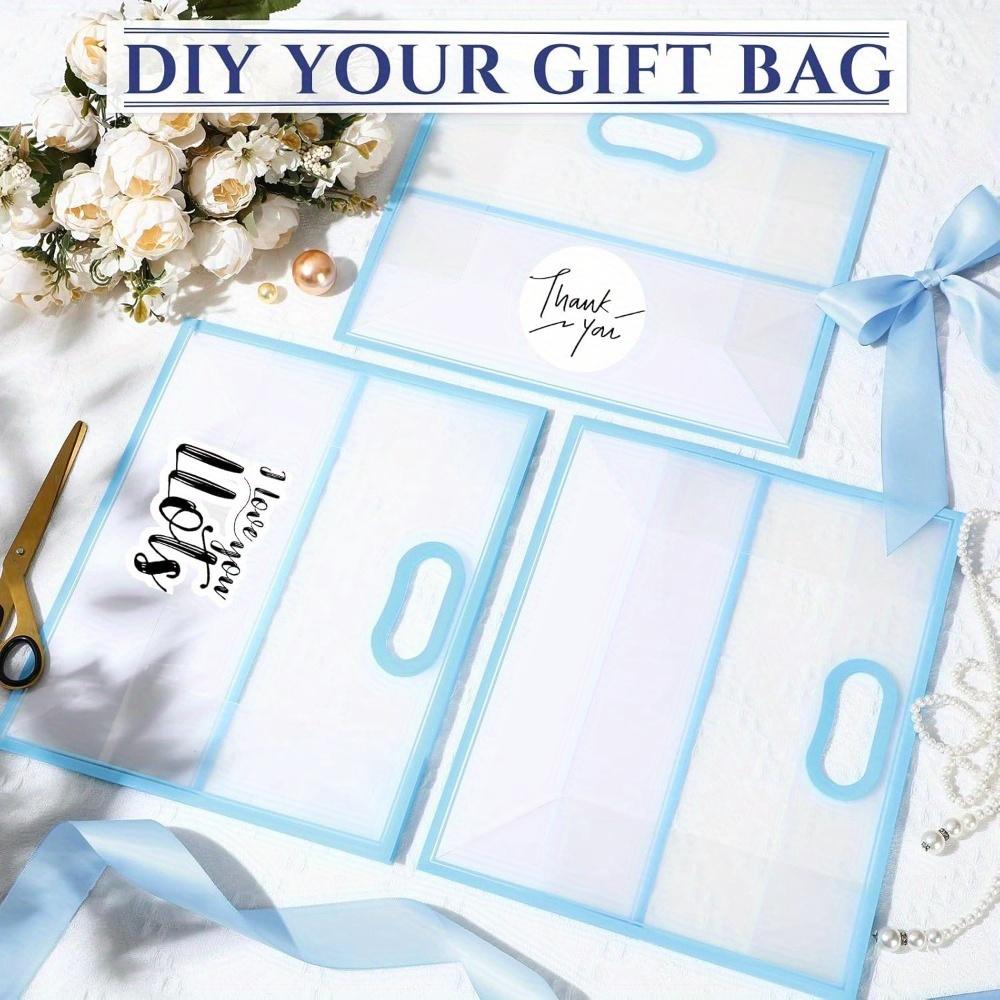 5pcs Plastic Gift Bags with Handle and Ribbon Clear Treat Bags Reusable Thank You Gift Bags Party Favors Bags Gift Wrap Bag