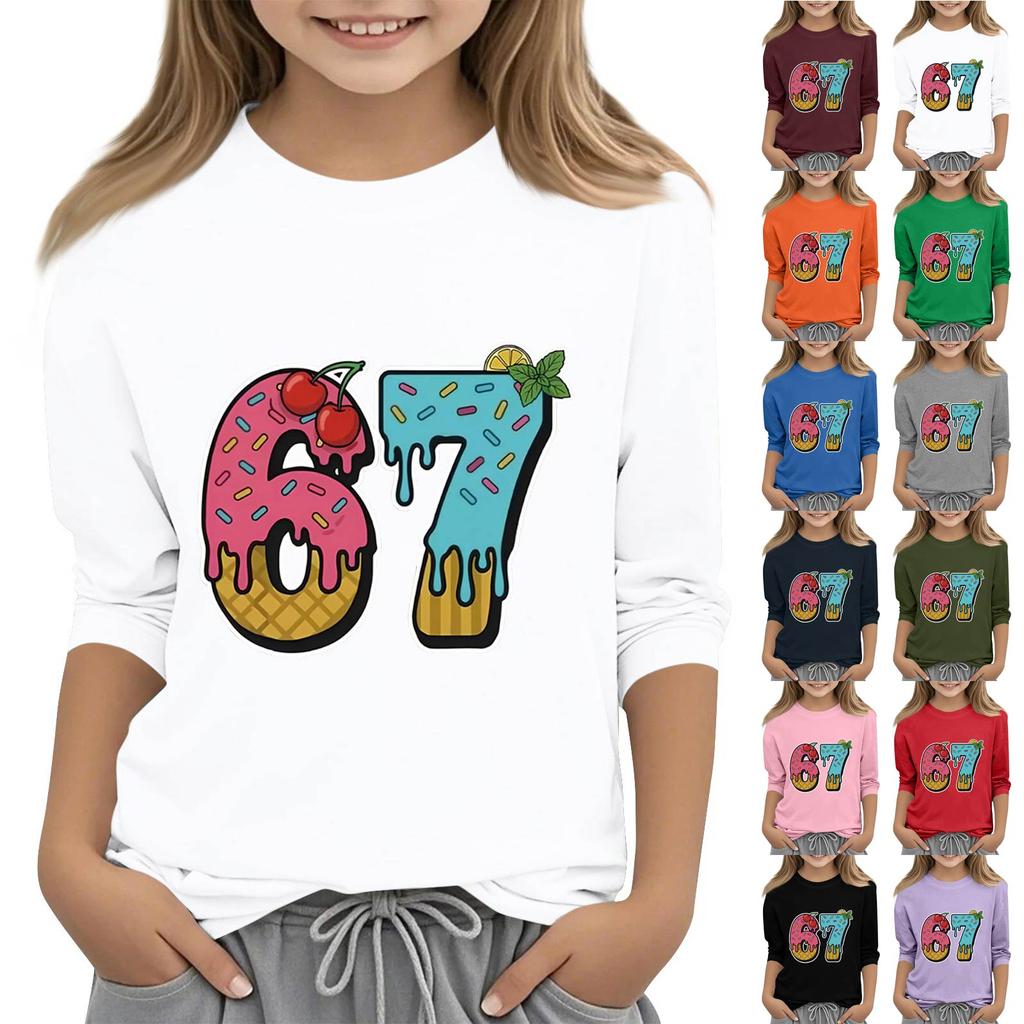 Moda dziecięca Koszulka z rękawem trzy czwarte z okrągłym dekoltem z nadrukiem Casualowa