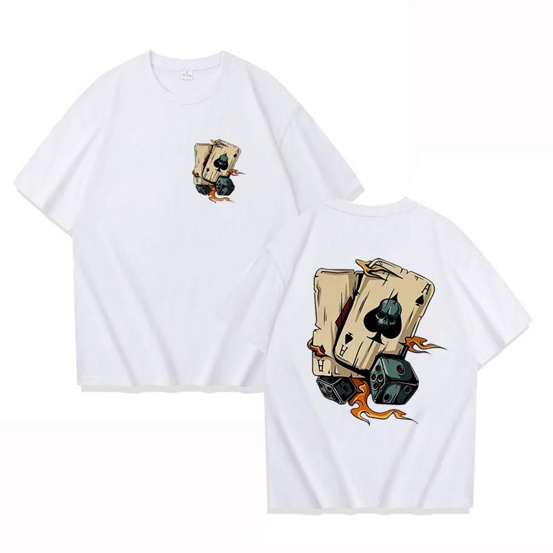 Herren Sommer Modisch Lässig Locker Kreatives Poker und Würfel Gedrucktes Sport Rundhals Kurzarm T-Shirt