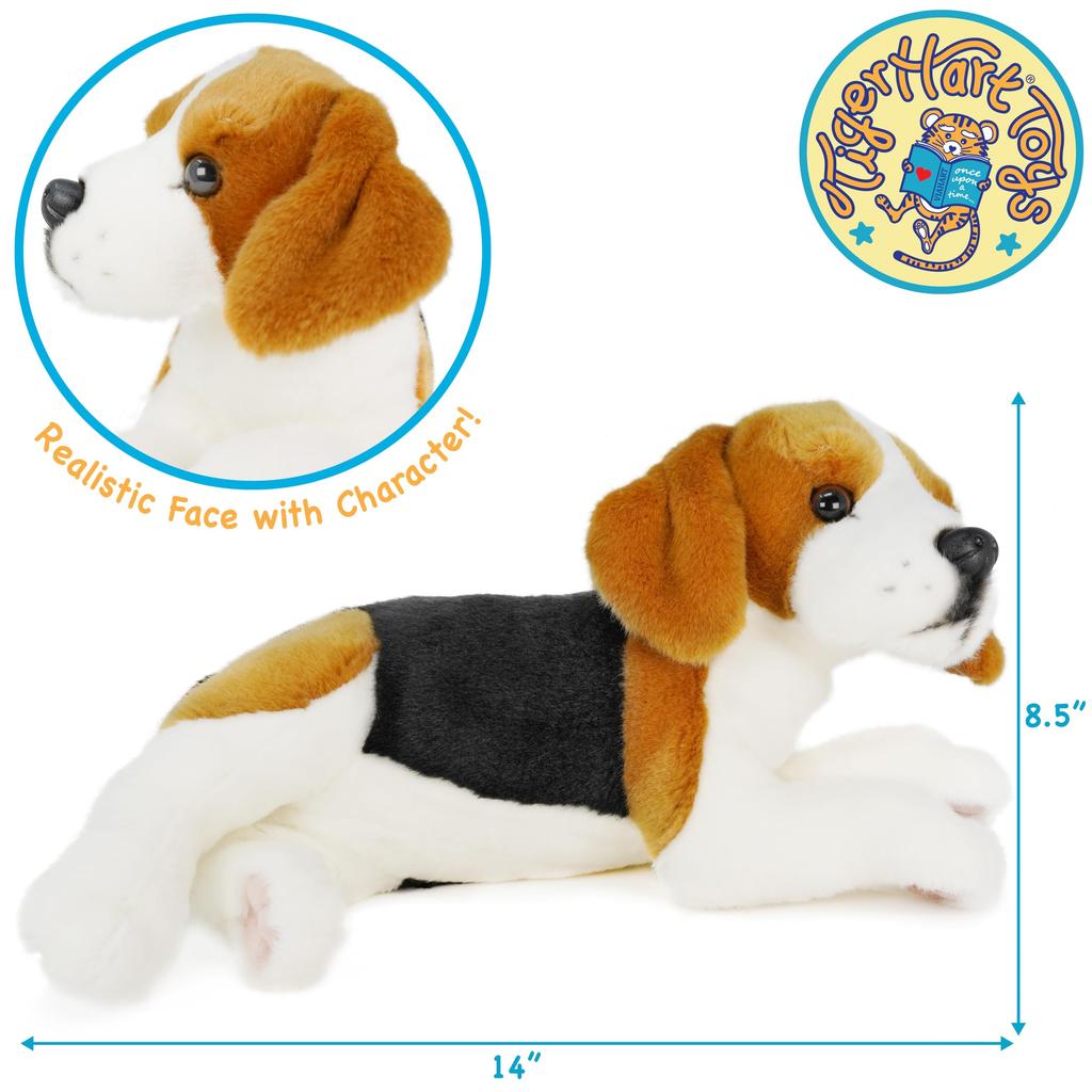 VIAHART Tiger Tale Toys Beagle Dog Large Plush Realistic Sitting Pet Dog Toy, 12-inch (30cm) (12-Inch)