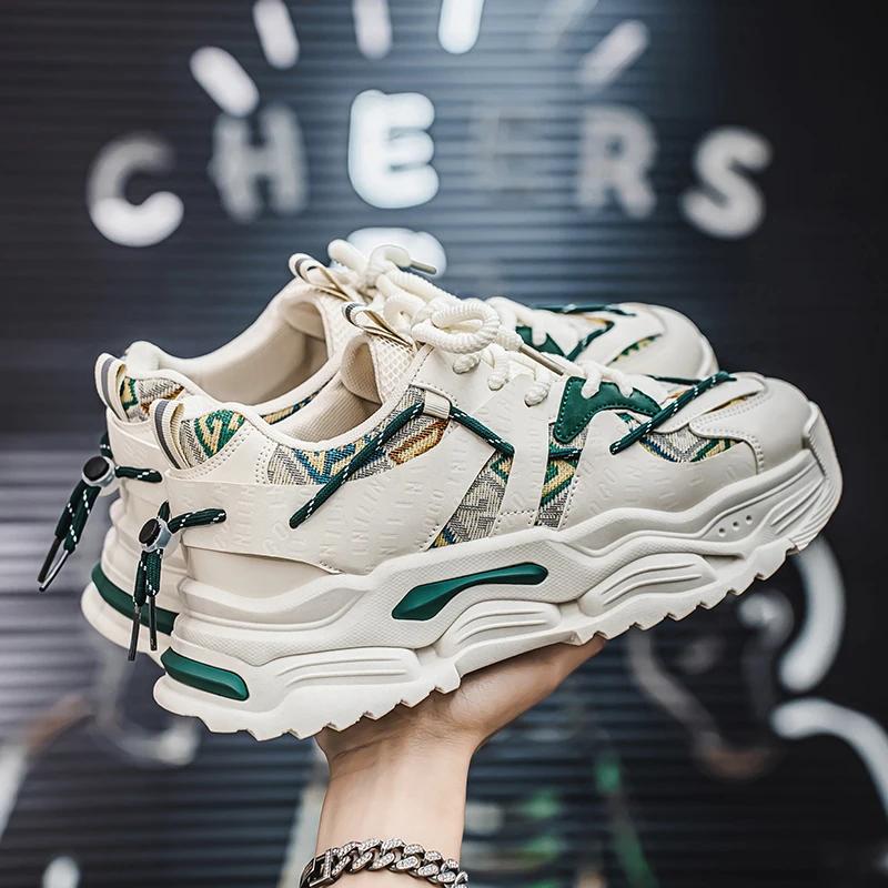Fashion Men's Sneakers Luxury Brand Leather Casual Shoes Trend Skateboard Shoes for Men Lace Up Platform Vulcanize Shoes Tenis Masculino