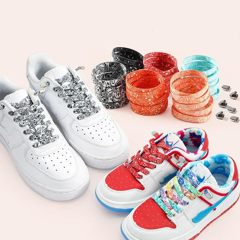 Elastic Cashew Flower Laces Sneakers Kids Adult 8MM Flat Shoelaces Without Ties AF1/AJ No Tie Shoelaces Sports Shoes Accessories
