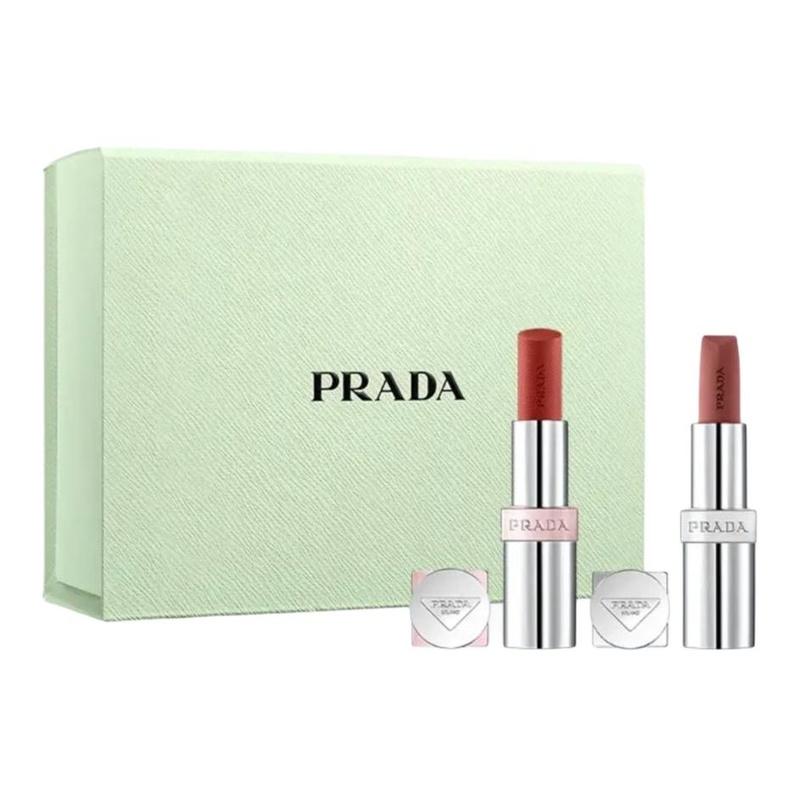 Prada Two-color lipstick set, easy to apply natural color, lipstick gift box Two-piece set: Lipstick #U020 Light Red + Lipstick #B107 Naked Brown