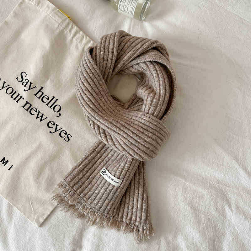Solid Color Pit Strip Raw Edge Knitted Warm Scarf Female Soft Glutinous Scarf