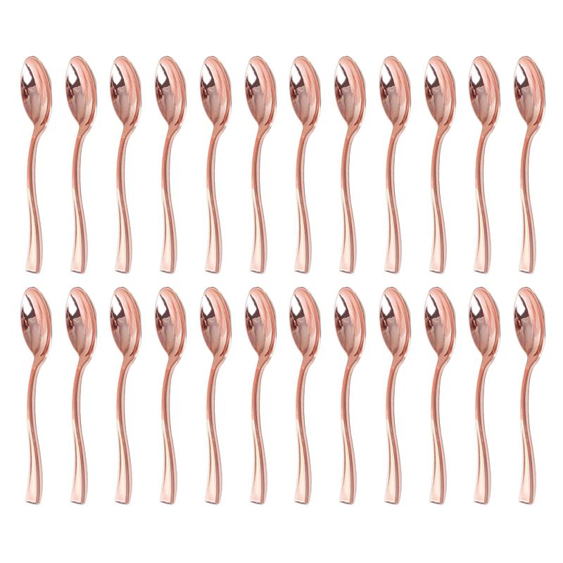 24pcs Plastic Disposable Spoons Golden Mini Spoon Set Plastic Imitate Metal Flatware For Barbecue Party Picnic Kitchenware