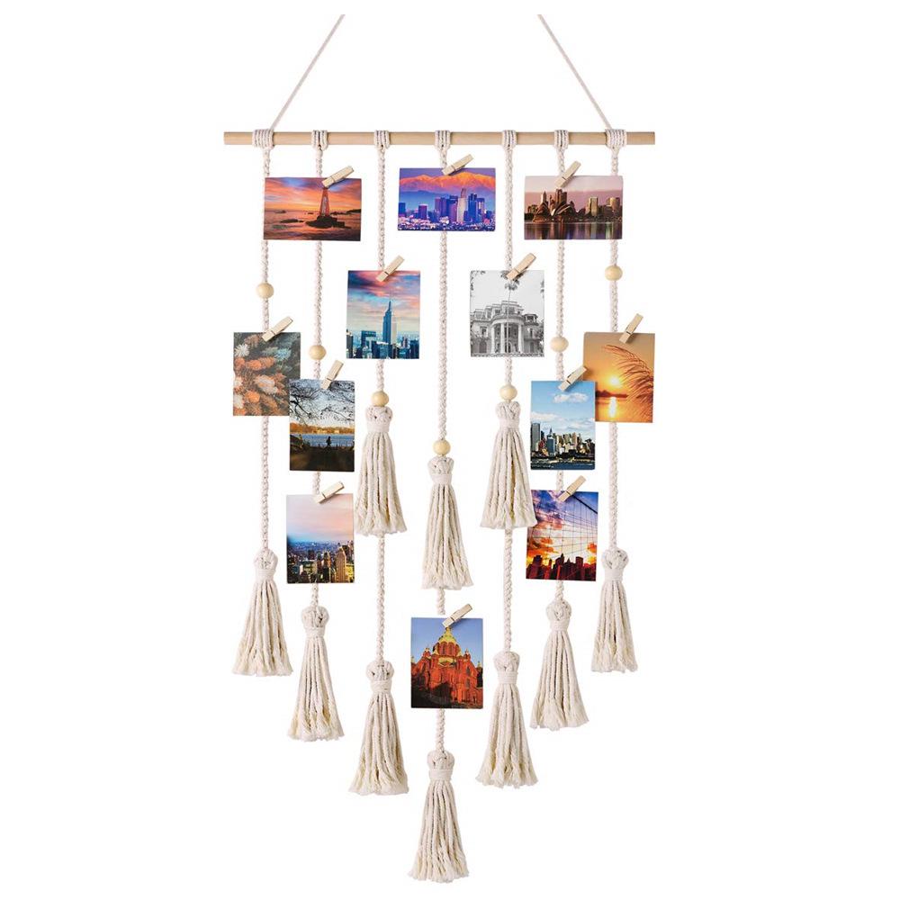 Bohemian Lace Wall Hanging Photo Display with Lights and Clips for Bedroom Decoration