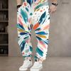 Men Plus Size Colorful Printed Drawstring Waist Side Pockets Cuffed Ankle Jogger Pants