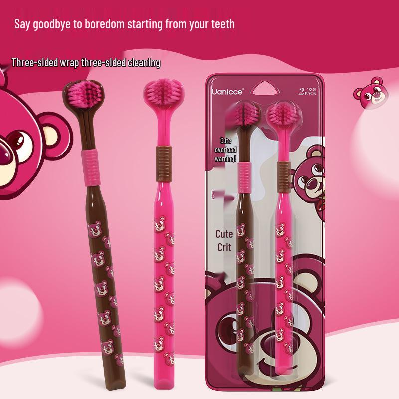 Uanicce Cherry Bear Three-Sided Soft Bristle Toothbrush - Cute Cartoon Design for Deep Cleaning