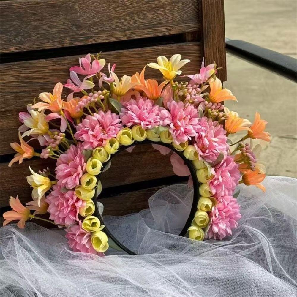 Chinese Style Hairpin Flowers Headband Hair Clip Floral Bridal Wedding Tiara Flower-decorated Girls Headwear Hair Accessories