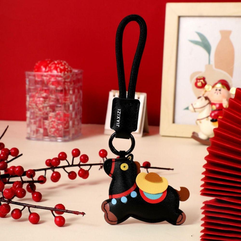 Leather Zodiac Pony Bag Pendant Cartoon Chinese New Year Gift Unique Horse Keychain  Birthday Gift