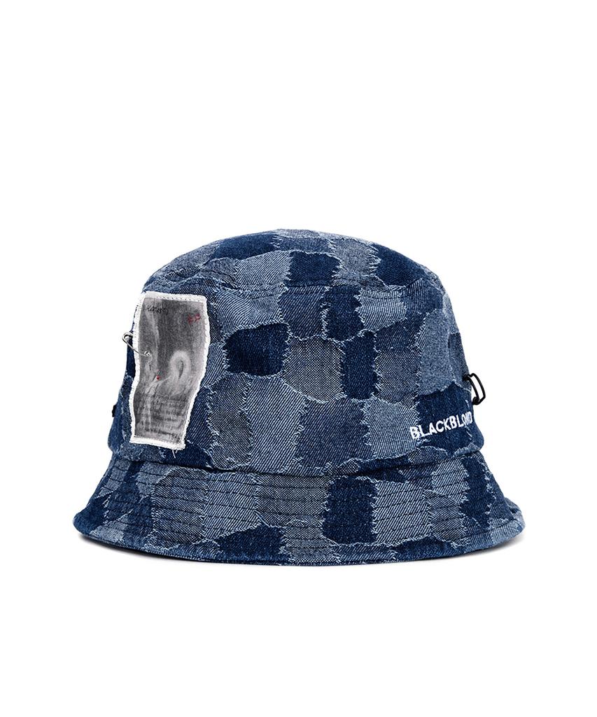 BLACKBLOND Vividi Defereration Patchwork Denim Bucket Hat (Blue)